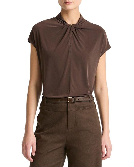 Vince Brown Cap Sleeve Twist Neck Top