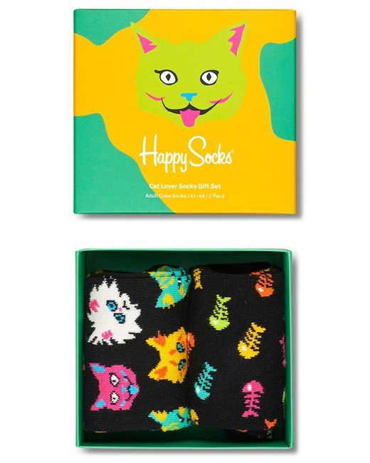 Happy Socks Black 2-Pack Cat Lover Gift Set for men