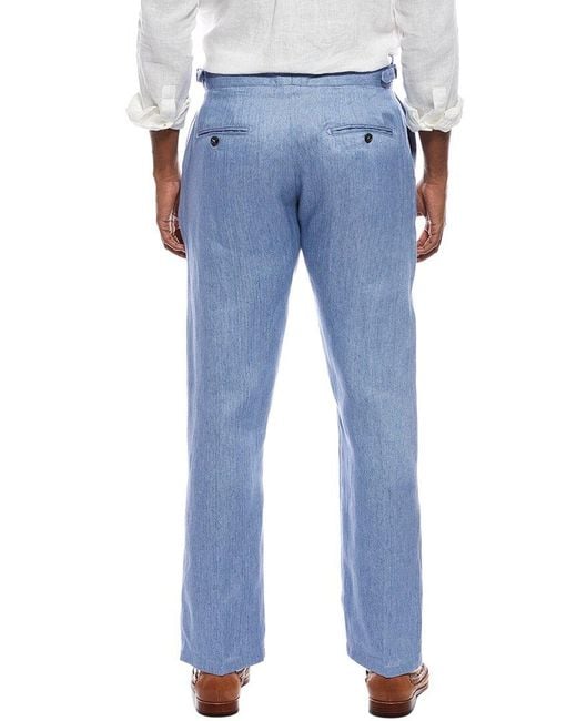 Isaia Blue Linen Trouser for men