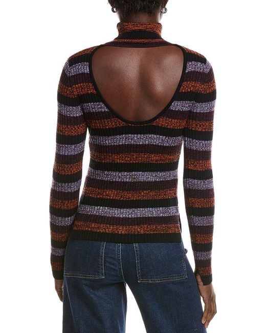 Ganni Black Sprayed Merino Wool Rib Open Back Sweater