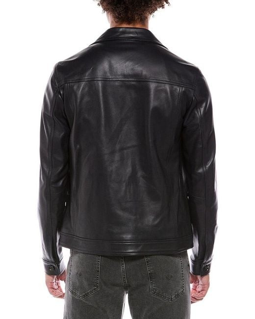 Isaia Black Leather Jacket for men