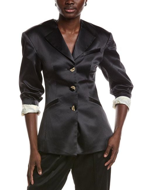 Ganni Black Double Satin Fitted Blazer