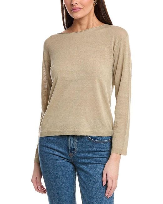 Vince Blue Dropped-Shoulder Boat Neck Linen-Blend Sweater