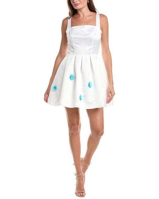 Rene Ruiz White Square Neck A-Line Faille Dress