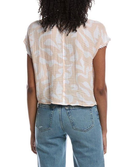 Michael Stars Blue Evie Printed Faux Wrap Top