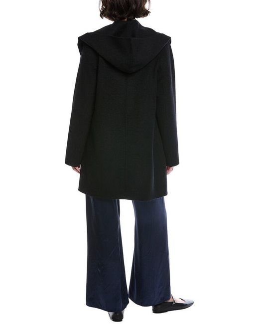 Vince Black Wool-Blend Hooded Coat