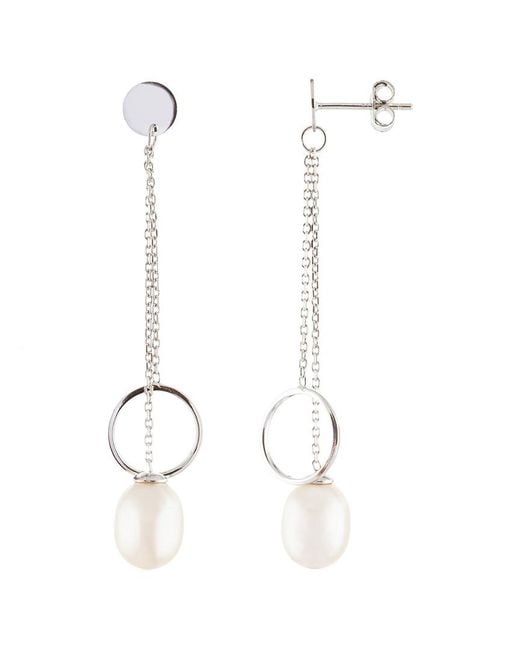 Splendid White Rhodium Over Silver 7.5-8mm Pearl Earrings