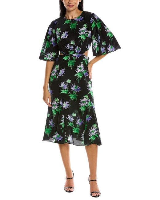 Les Rêveries Green Les Reveries Flutter Sleeve Silk Wrap Dress