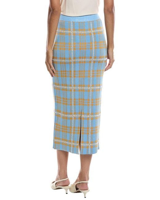Lela Rose Blue Jacquard Plaid Skirt