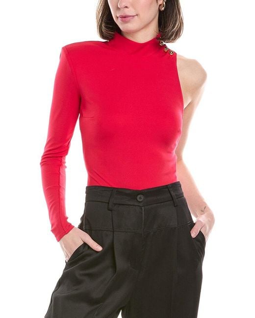Elisabetta Franchi Red Asymmetrical Bodysuit