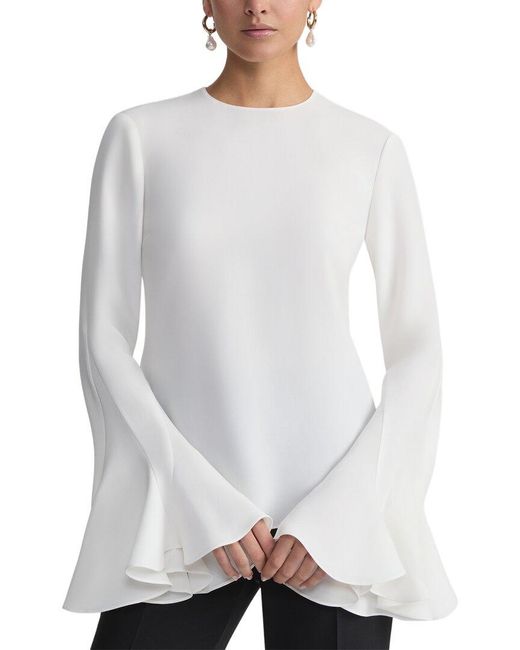 Lafayette 148 New York White Godet Sleeve Blouse
