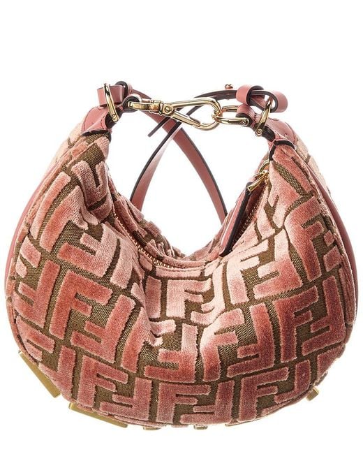 Fendi Pink Graphy Mini Ff Jacquard Velvet & Leather Hobo Bag