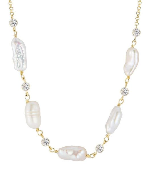 Glaze Jewelry White 14k Over Silver Pearl Cz Necklace