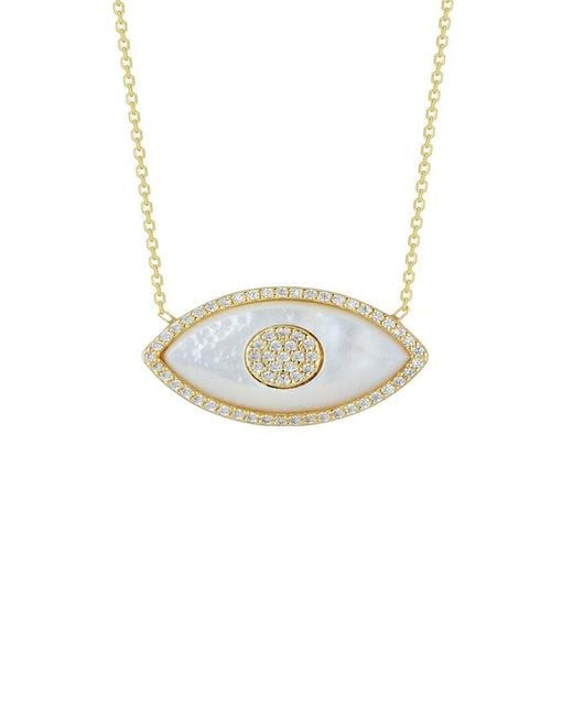 Glaze Jewelry White Silver Mother Of Pearl Cz Evil Eye Necklace