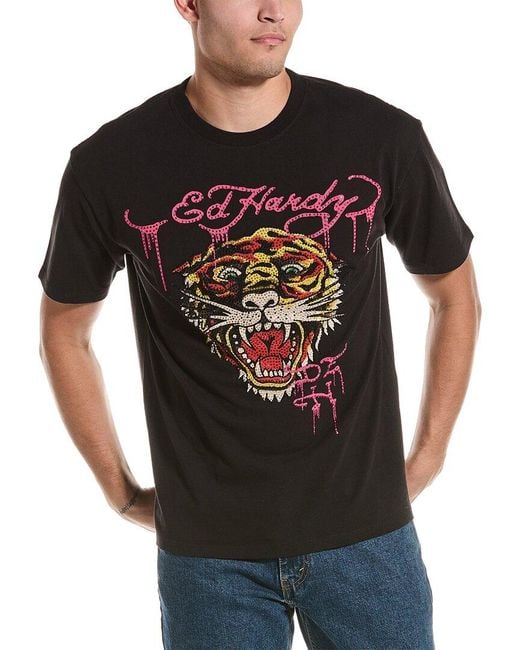 Ed Hardy Black Limited Edition Retro Tiger T-shirt for men