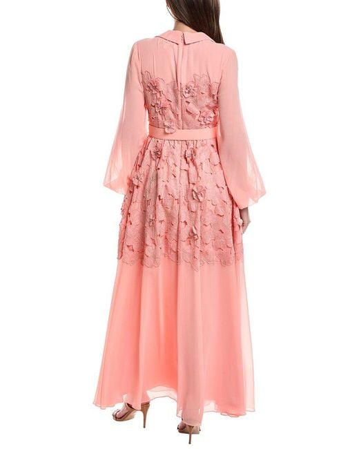 Badgley Mischka Pink Floral Lace Shirt Gown