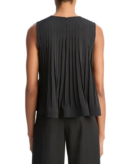 Vince Black Pleated A-Line Crewneck Top
