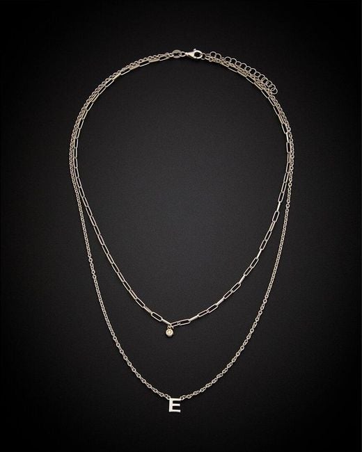 Italian Gold Over Silver Black 18K Diamond Initial Necklace (A-Z)
