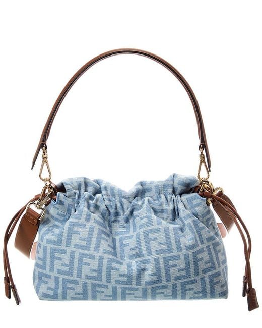 Fendi Blue Mamma Baguette Medium Ff Denim & Leather Shoulder Bag