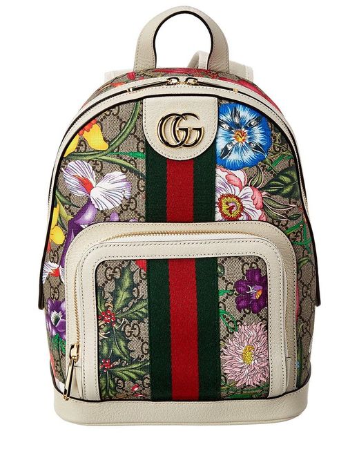 Gucci Gray Ophidia Small GG Flora Canvas & Leather Backpack