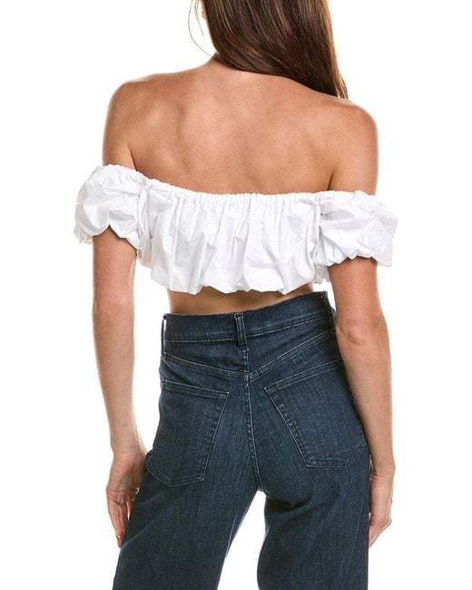 Susana Monaco Blue Off Shoulder Crop Puff Bandeau Top