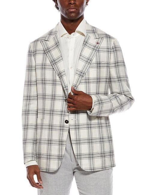 Isaia Gray Wool, Silk, & Linen-Blend Blazer for men