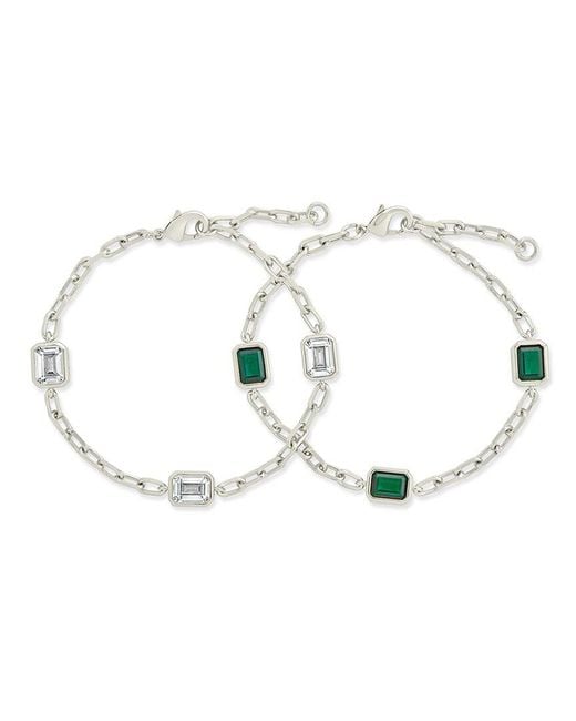 Sterling Forever White Cz Lennox Station Chain Bracelet
