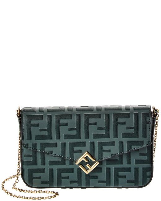 Fendi Green Ff Diamonds Leather Wallet On Chain