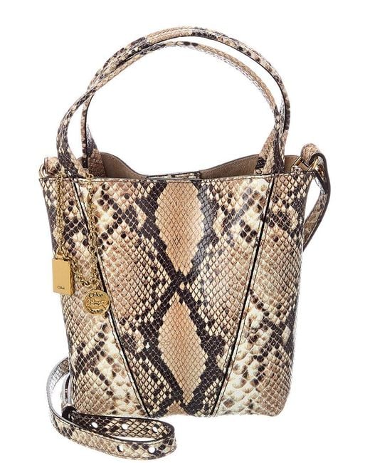 Chloé Pink Spin Small Python-Embossed Leather Bucket Bag