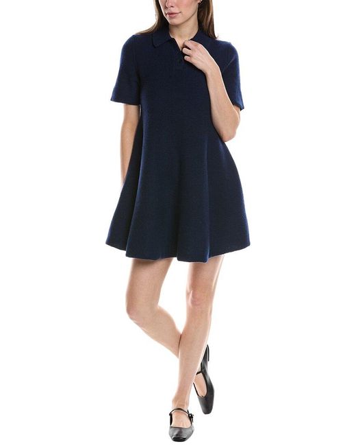 Theory Blue Babydoll Felted Polo Wool & Cashmere-blend Mini Dress
