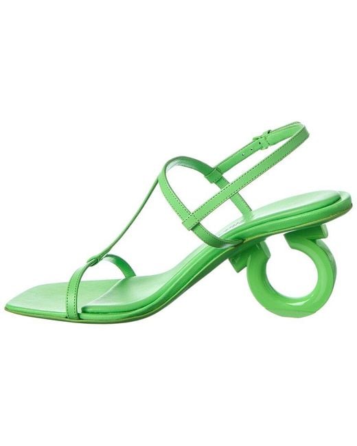Ferragamo Green Elina Leather Sandal