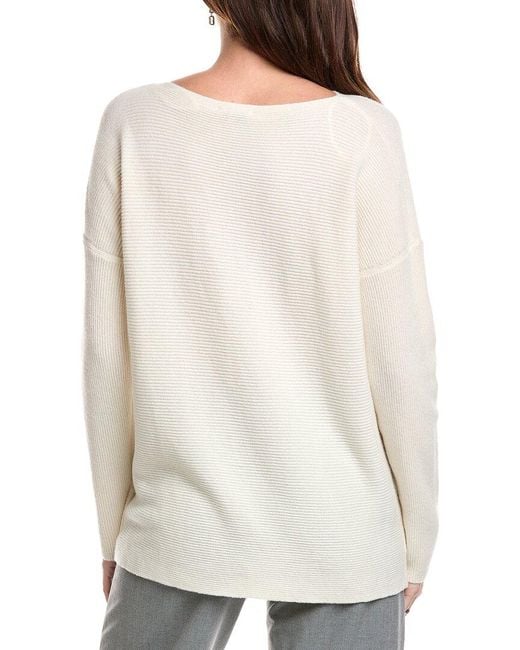 Lafayette 148 New York White Bateau Neck Ribbed Wool & Cashmere-Blend Sweater