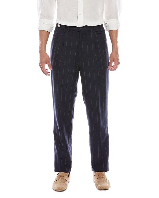Brunello Cucinelli Blue Leisure Fit Pleated Wool-blend Pant for men