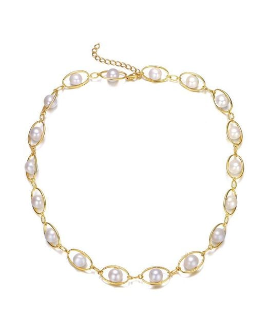 Genevive Jewelry Metallic 14k Over Silver 9mm Freshwater Pearl Necklace