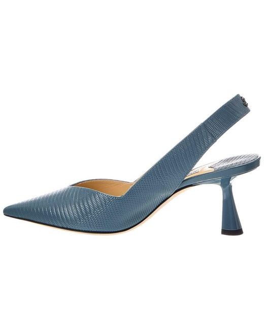 Jimmy Choo Blue Liya 65 Lizard-Embossed Leather Slingback Pump