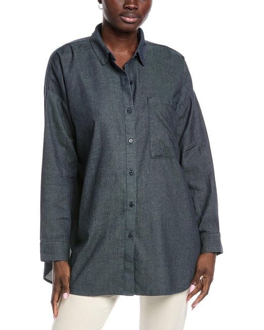 Eileen Fisher Gray Classic Collar Long Shirt