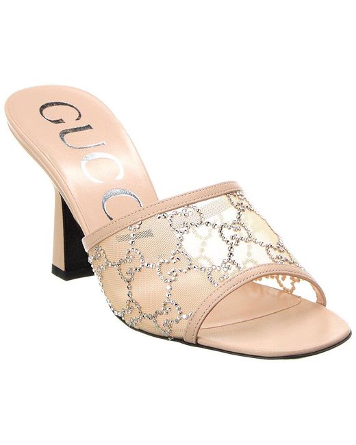 Gucci Natural GG Crystal Mesh & Leather Sandal