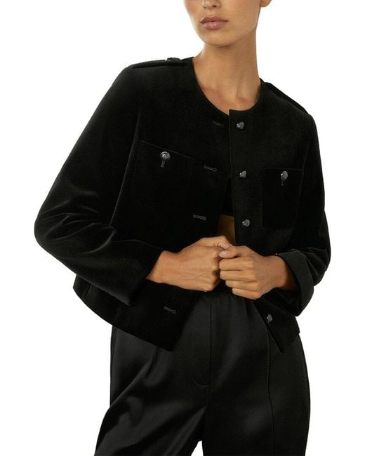 Reiss Black Viola Velvet Cropped Jacket