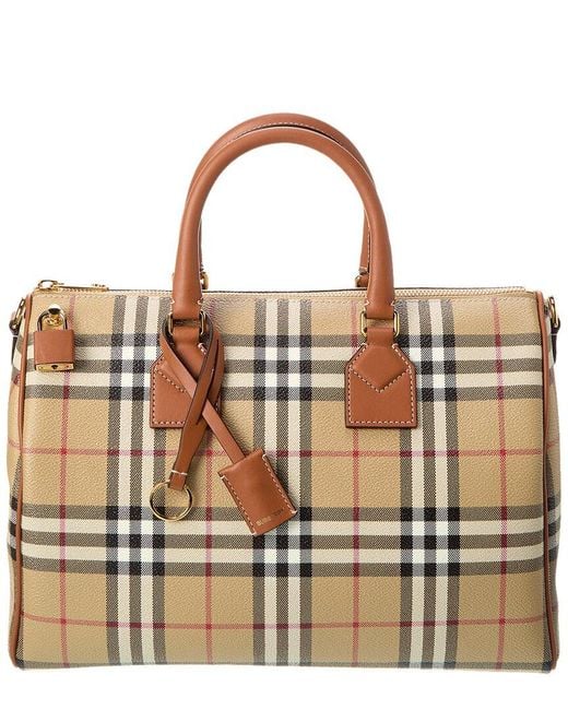 Burberry Brown Check Medium E-canvas & Leather Bowling Bag