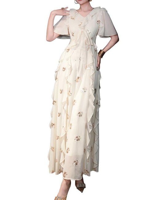 BURRYCO White Embellished Short Sleeve Maxi Dress