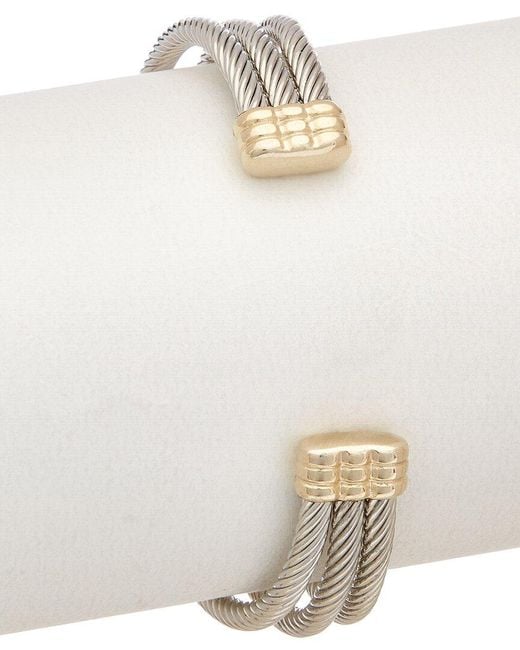 Juvell Natural 18k Two-tone Plated Cz Twisted Cable Cuff Bracelet