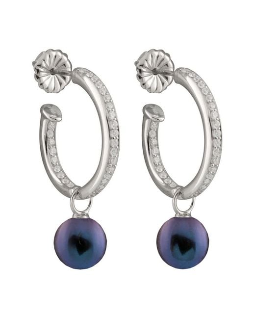 Splendid Multicolor Rhodium Plated Silver 8-8.5mm Freshwater Pearl & Cz Drop Earrings