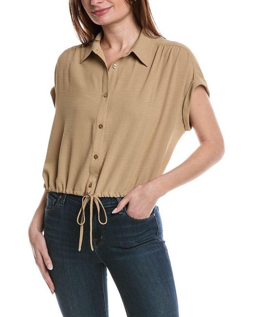 Laundry by Shelli Segal Blue Ruched Tie-waist Shirt