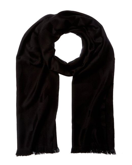 Saint Laurent Black Cassandre Jacquard Wool Scarf