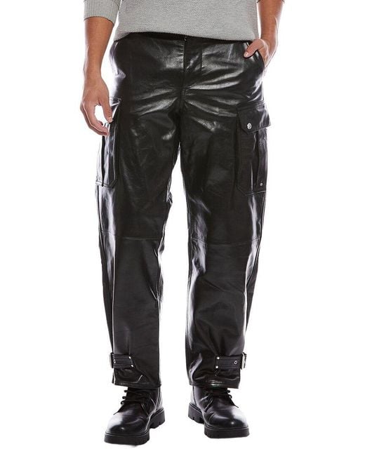 McQueen Black Leather Cargo Pant for men