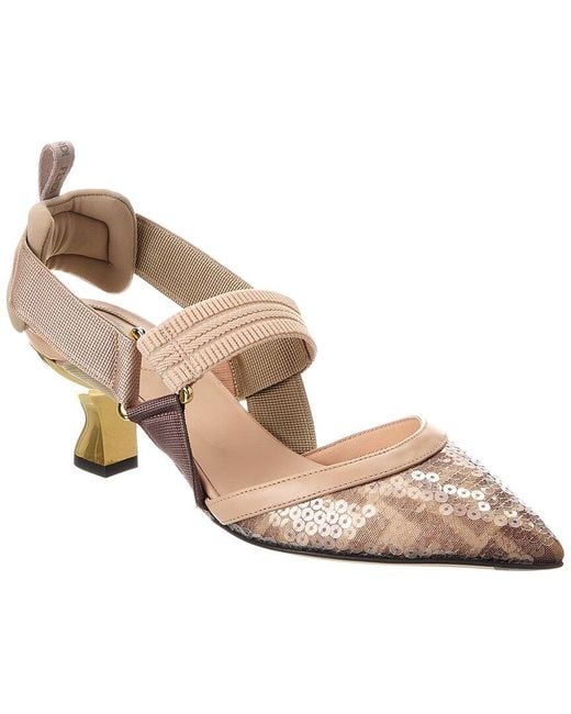 Fendi Pink Colibri Sequin Mesh Slingback Pump