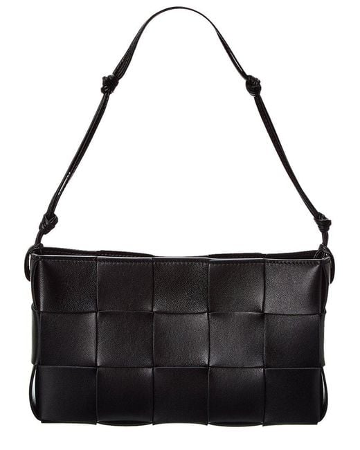Bottega Veneta Black Cassette Mini Intreccio Leather Shoulder Bag