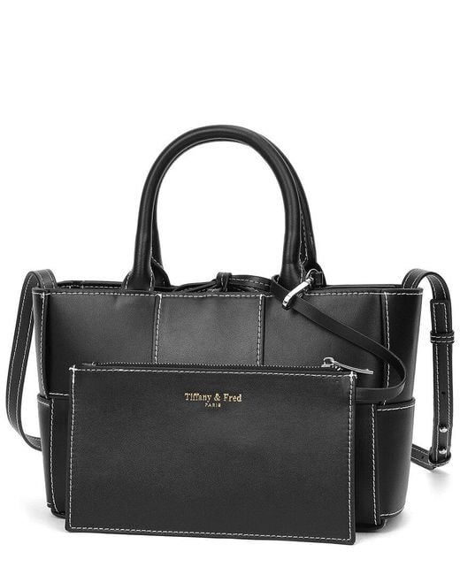 Tiffany & Fred Paris Black Woven Leather Top Handle Bag