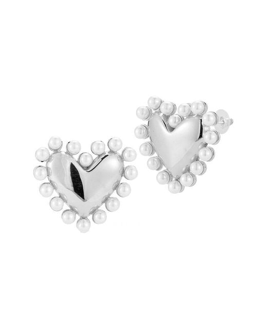 Sphera Milano White Plated Heart Earrings