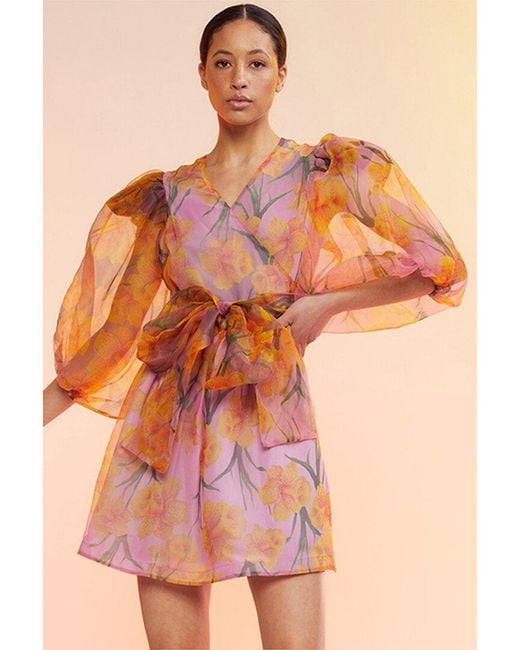 Cynthia Rowley Orange Daffodil Organza Wrap Dress